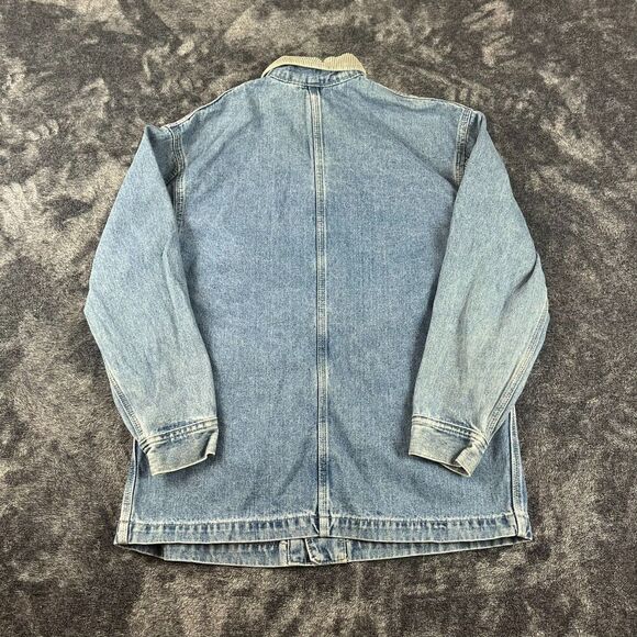 Vtg 80s 90s Lee Riveted Corduroy Collar Denim Barn Chore Jacket Trucker L USA - Picture 8 of 11